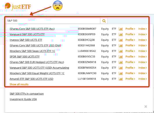 Search results for "S&P 500" on justETF
