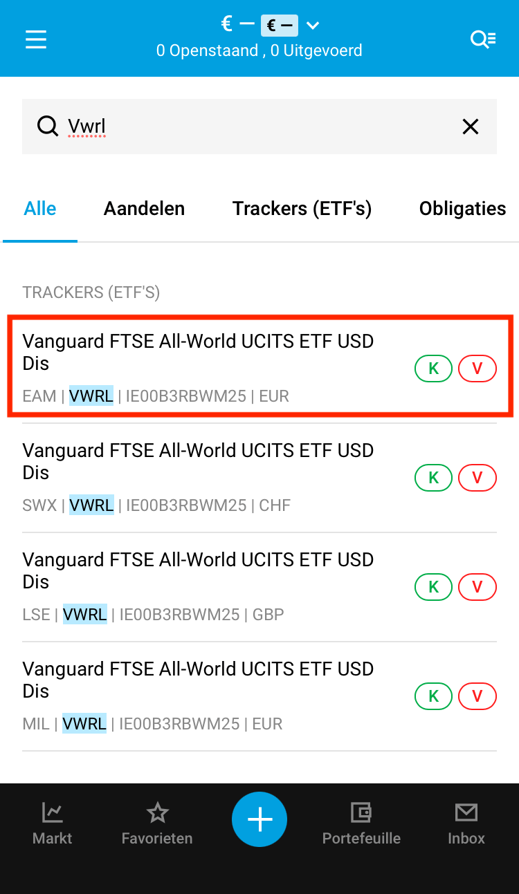 Buying VWRL on DEGIRO's app