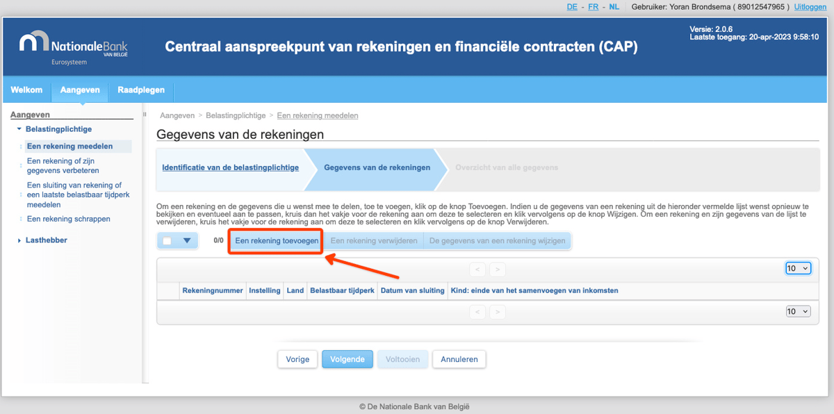 How to add a new account on the CAP website