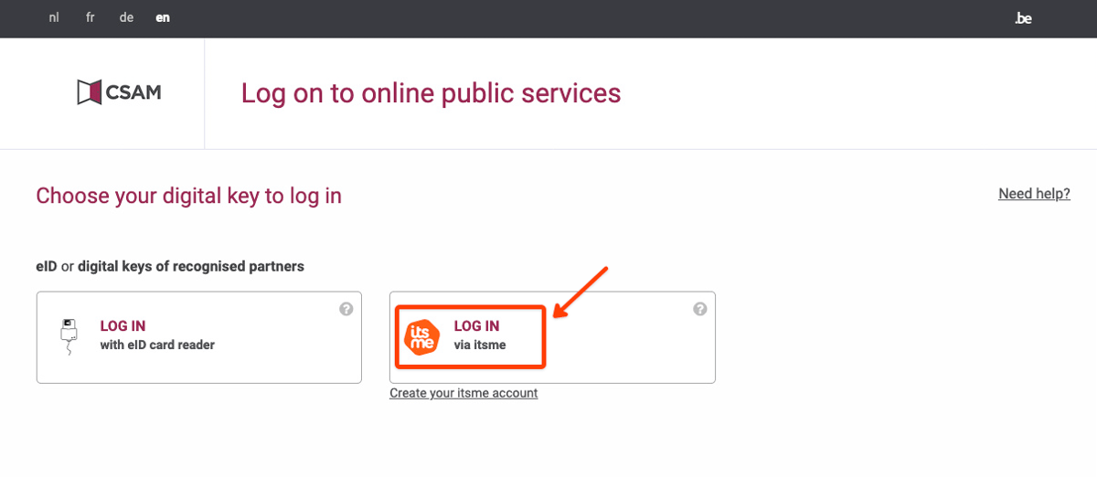Logging in with itsme